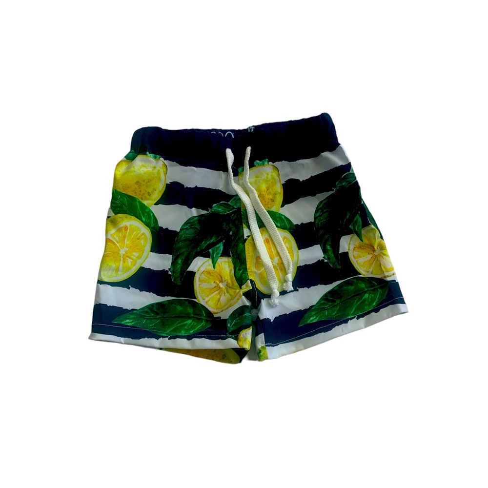 Toddler Boy NWOT Navy Blue/White Striped Board Shorts with Lemons